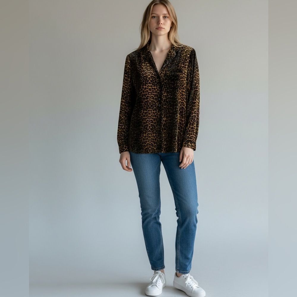 $315 The Kooples Velvet Leopard print Blouse top NWT